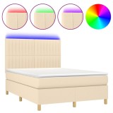 Cumpara ieftin Pat cu arcuri, saltea si LED, crem, 140x200 cm, textil