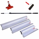 Set 3 gletiere profesionale, aluminiu, lama inox, 40, 60, 80 cm, suport, maner telescopic 1.2-2.2 m, rola gletuit, Ergoplane
