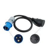 Cumpara ieftin Cablu adaptor CEE la Schuko 30cm - IP44 pentru camping, rulote si utilizare in exterior 3x2,5mm &sup2; (230V, 16A)
