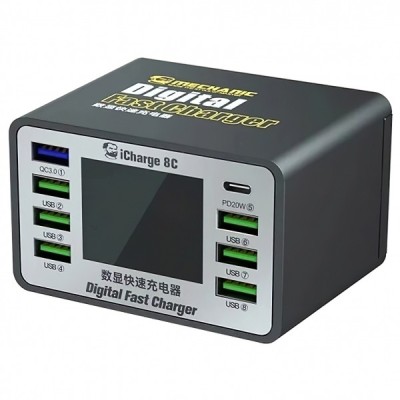 Incarcator Statie Mechanic 8C with Display, 50W, 3A, 7 x USB-A - 1 x USB-C, Negru foto