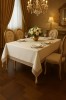 Fata de Masa Alba Brodata cu Ciucuri 160x220 cm Poliester Rezistent Eleganta Decorativa