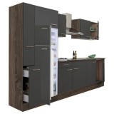 Bucatarie Modulara Leziter Yorki 300, Stejar York/Antracit, 300cm, Blat 28mm, Cu Frigider Superior