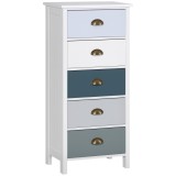 HOMCOM Chiffonnier comodă mobilier de depozitare 5 sertare multicolore cu m&acirc;nere metal cochilie MDF - dim. 45L x 30l x 95,4H cm | Aosom Romania