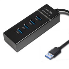 HUB extern SPACER SPH-4USB30-01 porturi USB3.0 x4 conectare prin USB3.0 cablu 1m negru