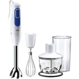 Mixer vertical MQ3035 WH Sauce, 700 W, 2 viteze, vas tocator 0.5 l, pahar gradat 0.6 l, tel, alb/albastru, Braun
