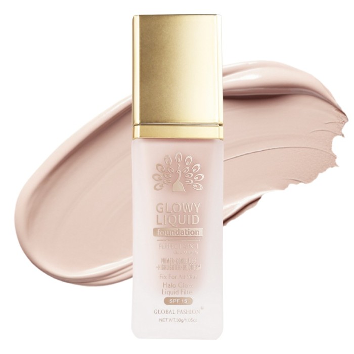 Fond de ten Global Fashion, Glowy Liquid Foundation 4&icirc;n1: Primer + Corector + Iluminator + BB cream, SPF 15, K032,Natural Tan
