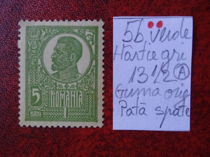 1920 Romania- Ferd. b. mare Lp72 Mi252x-H.gri-guma orig.-pata spate-RAR