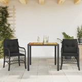 VidaXL Set bistro cu perne, 3 piese, negru, poliratan
