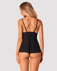 Babydoll Sexy Cu Dantela Si Chilotei Snur Bella Rou, Negru, M/L