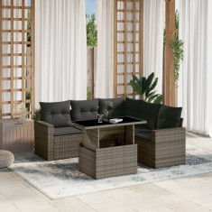 vidaXL Set mobilier grădină cu perne, 6 piese, gri, poliratan foto