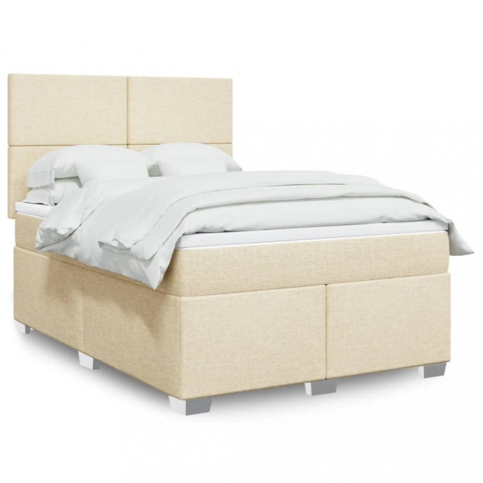 vidaXL Pat box spring cu saltea, crem, 160x200 cm, material textil 3290537