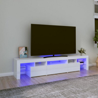 vidaXL Comodă TV cu lumini LED, alb extralucios, 200x36,5x40 cm foto