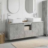 Cumpara ieftin Set dulap baie 3 buc. Gri Beton 129 x 41 x 80 cm Lemn prelucrat