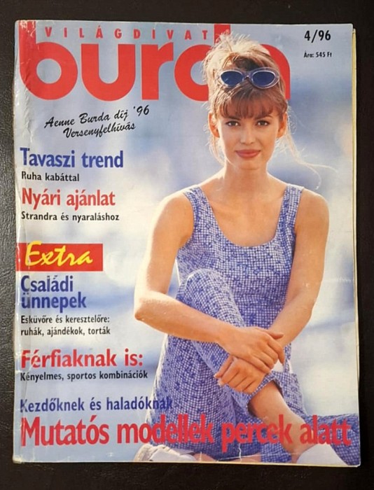 Revista BURDA VINTAGE * LIMBA MAGHIARA * aprilie 1996, cu tipare intacte, uzata