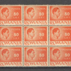 Romania.1945/47 Regele Mihai I-EROARE 80 LE hartie gri bloc 9 CR.39