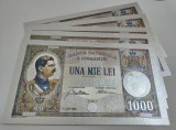 1000 Lei 1934 - Lot 5 bucăți - Murnu / Deloche - Silver Edition - bancnote ornamentale / suveniruri / educaționale placate argint 999&permil;