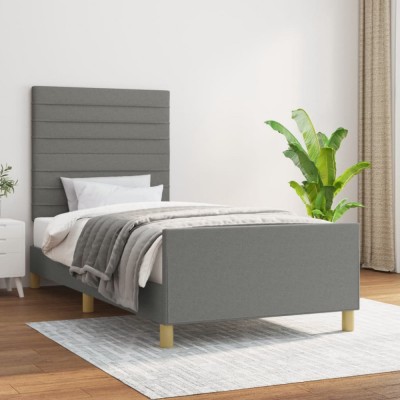 vidaXL Cadru de pat fără saltea, gri &amp;icirc;nchis, 90x190 cm, textil foto
