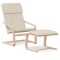 Scaun de relaxare cu taburet, crem, textil