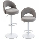 HOMCOM Set de 2 taburete de bar, scaune de bar reglabile pe &icirc;nălțime, șezut căptușit din chenille, pivotant 360&deg;, Gri | Aosom Romania