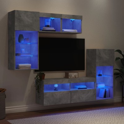 vidaXL Unități TV de perete cu LED-uri 5 piese gri beton lemn compozit 3216728 foto