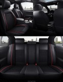 Set Huse Auto universale din piele ecologica cu material textil, negru cu contur alb pentru scaune fata si spate