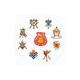 Abtibild sticker feng shui cu cele 8 simboluri tibetane si sacul abundentei - 5cm, Stonemania Bijou