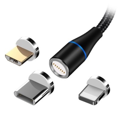 Cablu magnetic 3in1 usb-c/lightning/micro usb 1m 3a - negru foto