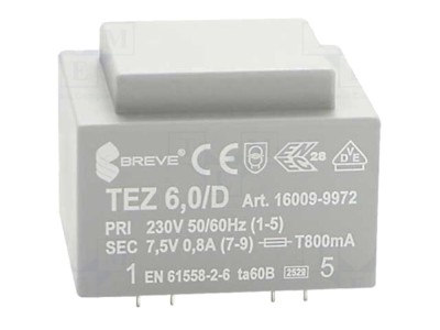 Transformator PCB 6VA 230VAC 7.5V foto