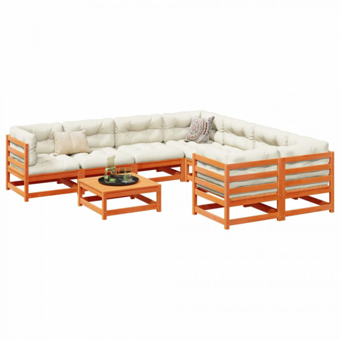 vidaXL Set canapea de grădină, 9 piese, maro ceruit, lemn masiv de pin