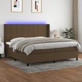 vidaXL Pat cu arcuri, saltea și LED, maro &icirc;nchis, 200x200 cm, textil