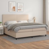 vidaXL Pat continental cu saltea, cappuccino, 200x200 cm, piele eco 3142748