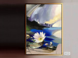 Tablou Floare De Lotus, Tablou Cu Nufar, Tablou Albastru, Pictura cu flori albe