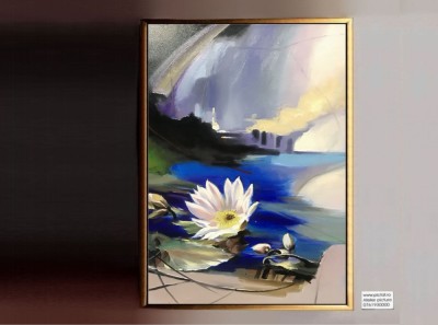 Tablou Floare De Lotus, Tablou Cu Nufar, Tablou Albastru, Pictura cu flori albe foto