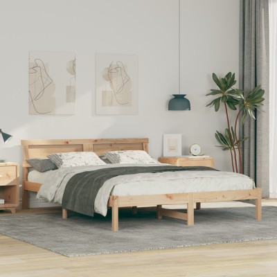 vidaXL Cadru de pat cu headboard Maro 150 x 200 cm Lemn masiv de pin foto