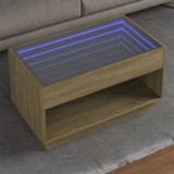 VidaXL Măsuță de cafea cu LED infinity, stejar sonoma, 90x50x50 cm