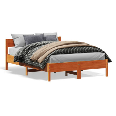 vidaXL Cadru de pat cu tăblie, maro ceruit, 135x190 cm, lemn masiv pin foto