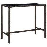 Cumpara ieftin Masă de bar de grădină, maro, 130x60x110cm, poliratan și sticlă
