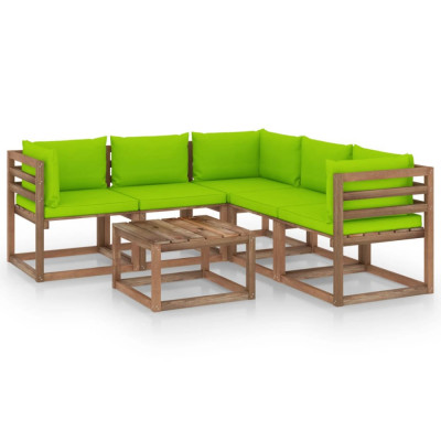 vidaXL Set mobilier de grădină cu perne verzi, 6 piese lemn pin tratat foto