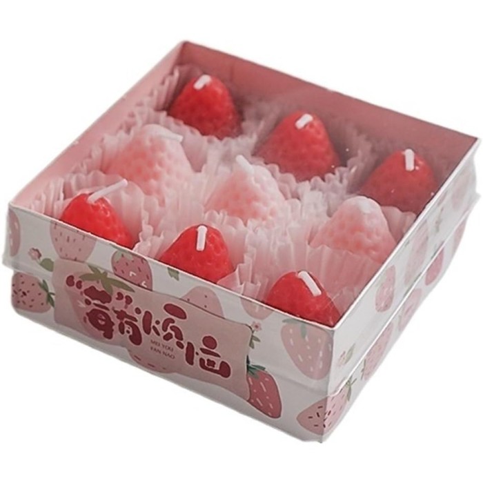 Set 9 lumanari parfumate, flippy, model capsunici, ardere 30 min, 117g, 9.3 x 9.3 x 3.8 cm, roz/rosu