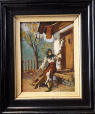 Nicolae Vermont (1866-1932)-Ţărăncuţă cu fuior (1923), pictură &amp;icirc;n ulei foto