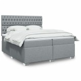 VidaXL Pat box spring cu saltea, gri deschis, 200x200 cm, textil