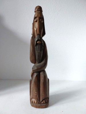 # Sculptură rustică &amp;icirc;n lemn masiv &amp;bdquo;Pensive Christ / Rūpintojėlis&amp;rdquo;, 36 cm &amp;ndash; artă populară / creștină, baltica foto