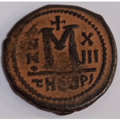 Maurice Tiberius (582-602 d.Hr.) , AE Follis, monetăria Antiochia.