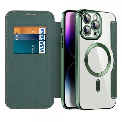 Husa MagSafe pentru Apple iPhone 14 Pro Max, Techsuit, SmartMag Book, Verde foto