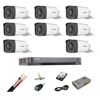Kit - Sistem Supraveghere Video UltraHD HIKVISION - 8 camere 5MP - HDD si accesorii foto