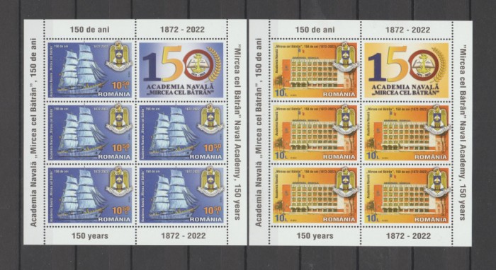 ROMANIA 2022 ACADEMIA NAVALA 150 ani Minicoli cu 5 timbre+1 vinietaLP.2394 MNH
