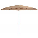 VidaXL Umbrelă de soare de exterior, st&acirc;lp din lemn, gri taupe, 350 cm