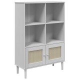 Cumpara ieftin Biblioteca SENJA, aspect ratan alb, 90x35x130 cm lemn masiv pin