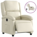 Cumpara ieftin Fotoliu rabatabil electric, crem, piele ecologica
