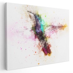 Tablou canvas pasare colibri acuarela multicolor pe fundal alb 1122 Tablou canvas pe panza CU RAMA 20x30 cm